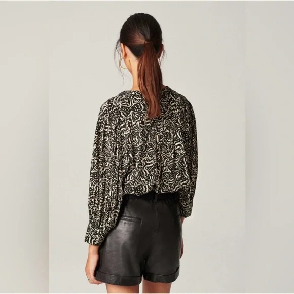 ba&sh Lio Pintucked Shirt Abstract Blouse 100% viscose half sleeves Size 2 - Picture 7 of 16